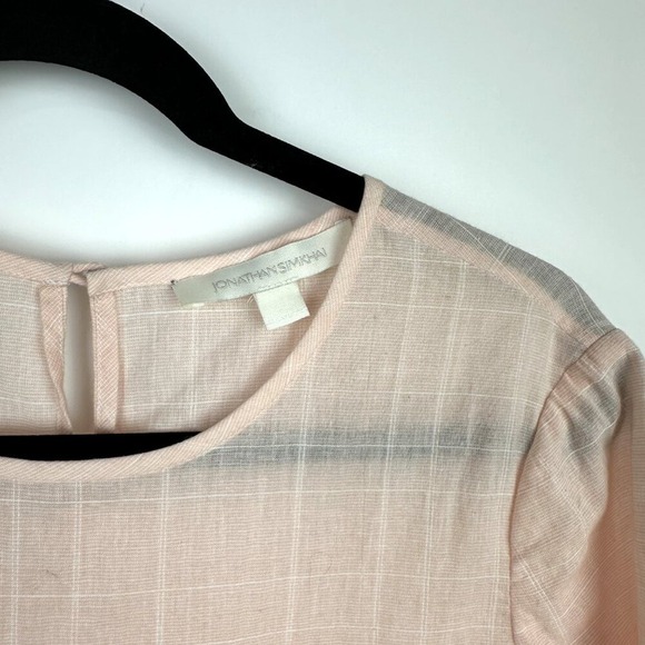 Jonathan Simkhai Bateau Neckline Three-Quarter Sleeve Ruffle Blouse Pink Small - Picture 7 of 9